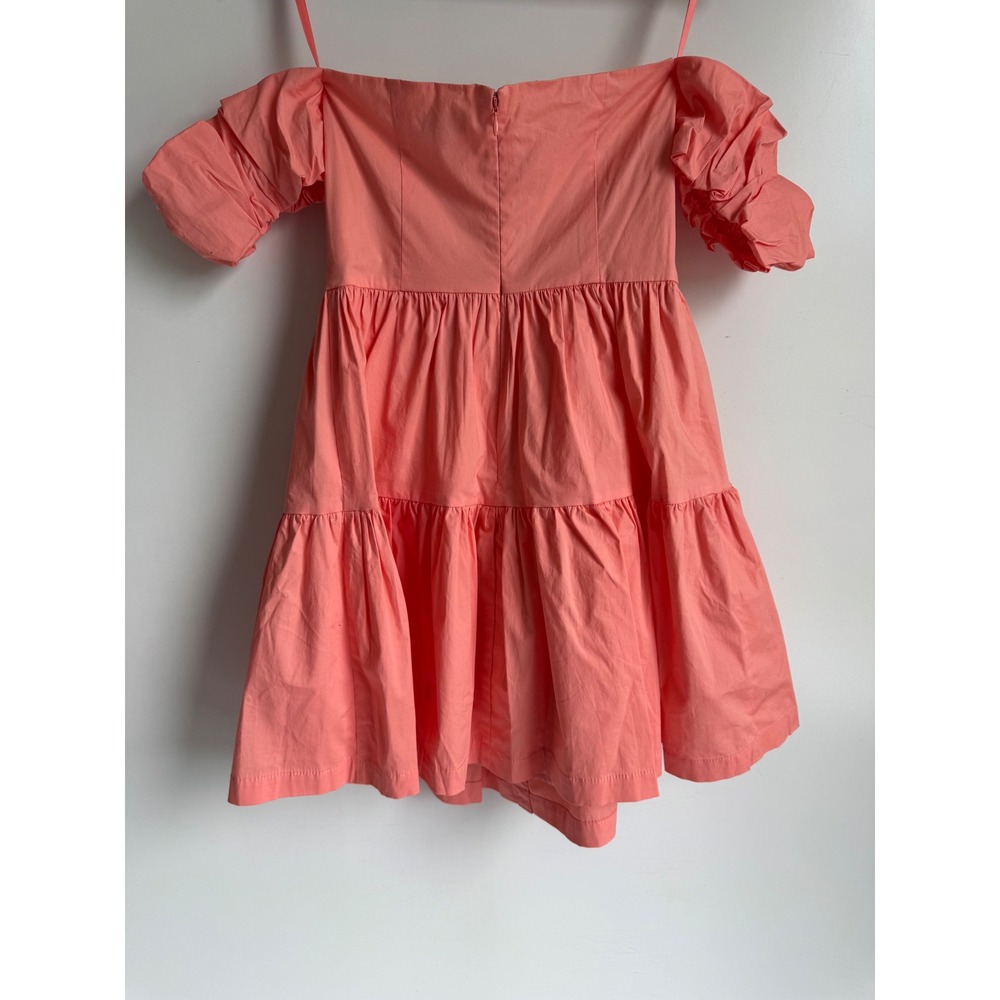 Staud Elio Off Shoulder Mini Dress Coral Pink Cotton Poplin Tiered Size 8 luxury - Picture 8 of 12